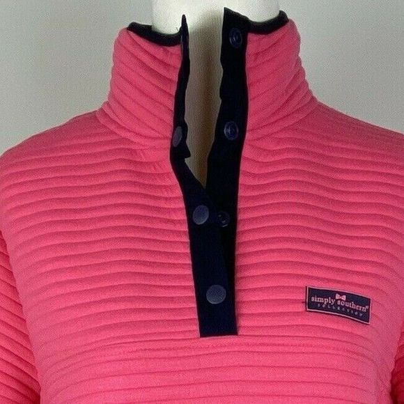 Simply Southern Quilted Pullover Sweatshirt Womens Medium Pink Blue Top Preppy - Picture 4 of 10